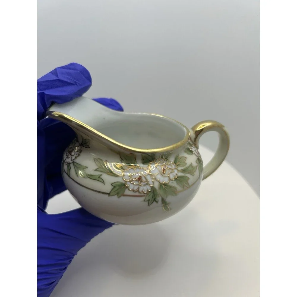 Nippon Floral Hand Painted Porcelain Creamer & Sugar Set W/Lid Vintage